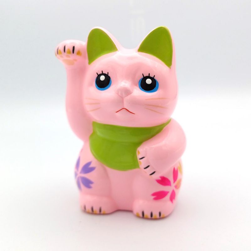 Japanische manekineko glückliche Katze, PINKU, rosa und grün