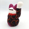 Grand chat porte-bonheur japonais manekineko, KI KARAKUSA, noir et arabesques