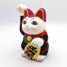 Grande gatto portafortuna giapponese manekineko, KI KARAKUSA, nero e arabeschi