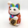 Grand chat porte-bonheur japonais manekineko, KI KARAKUSA, rouge et arabesques