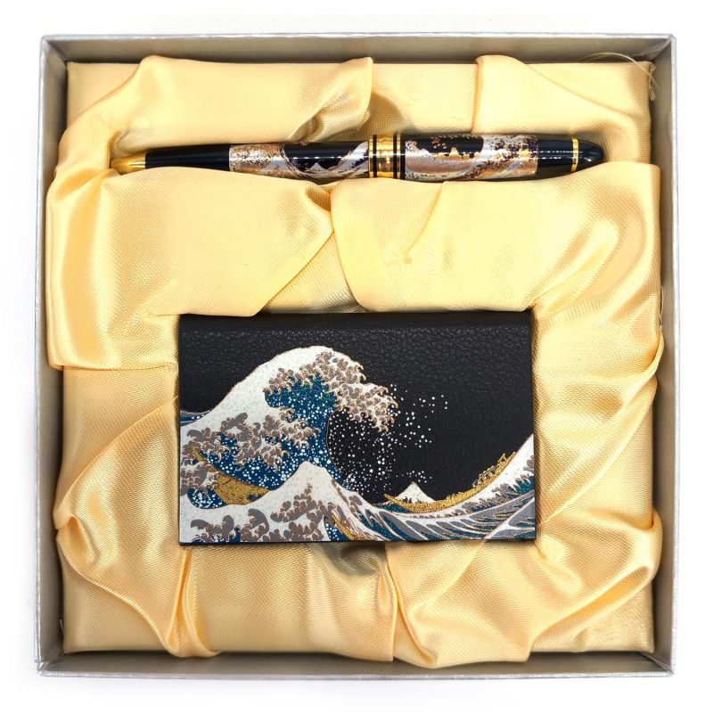 Set portacarte e penna Hokusai con motivo a onde - HOKUSAI HA