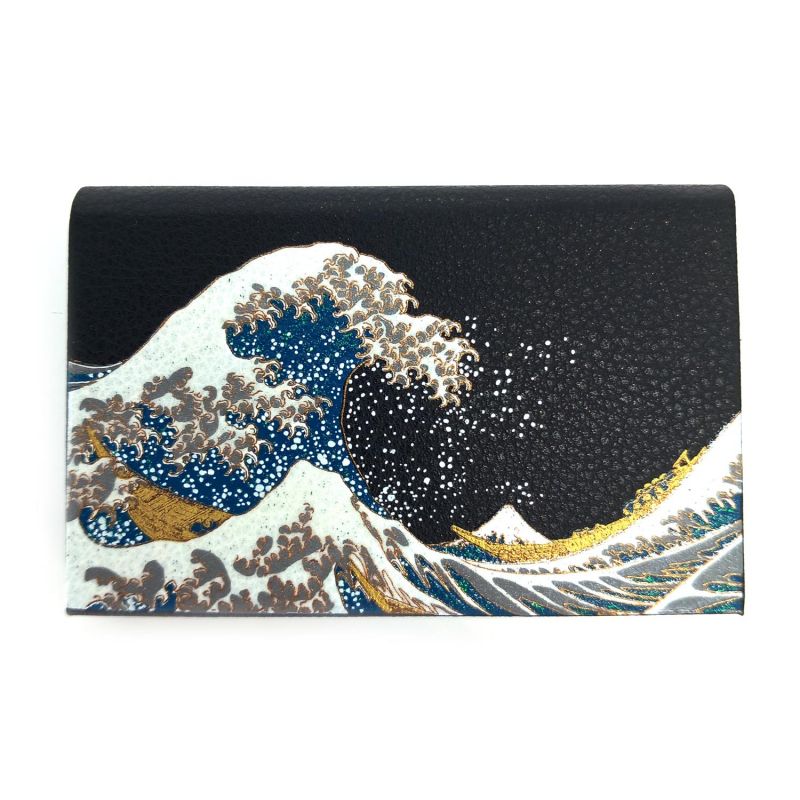 Japanese rectangular card holder with Hokusai wave pattern - HOKUSAI HA