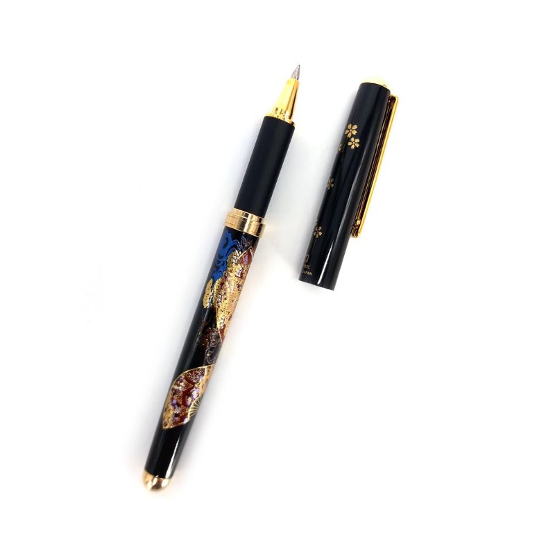 Japanese black resin ballpoint pen in a fan pattern box - FAN