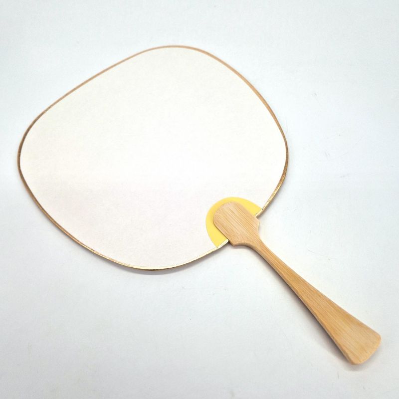 Ventaglio uchiwa giapponese non pieghevole in carta e bambù, bianco, 26 cm