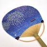 Abanico japonés uchiwa no plegable de papel y bambú con estampado de fuegos artificiales, HANABI, 38x24,5 cm