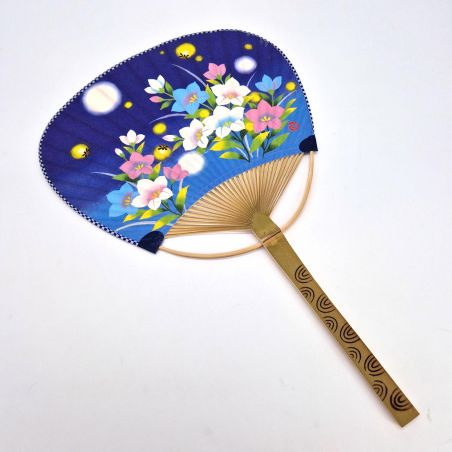 Éventail japonais non pliant uchiwa en papier et bamboo motif lucioles, HOTARU , 31x21,5 cm