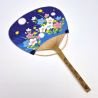 Japanese non-folding uchiwa fan in paper and bamboo with firefly pattern, HOTARU, 31x21.5 cm