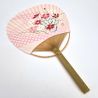 Éventail japonais non pliant uchiwa en papier et bamboo motif fleurs, HANA, 38x24,5 cm