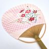 Japanischer, nicht faltbarer Uchiwa-Fächer aus Papier und Bambus mit Blumenmuster, HANA, 38 x 24,5 cm