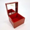 Boîte de rangement japonaise rouge en résine avec miroir motif grues japonaises, KISSHO TSURU