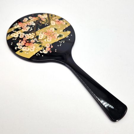 Miroir japonais noir en résine avec son support motif sakura- SAKURA