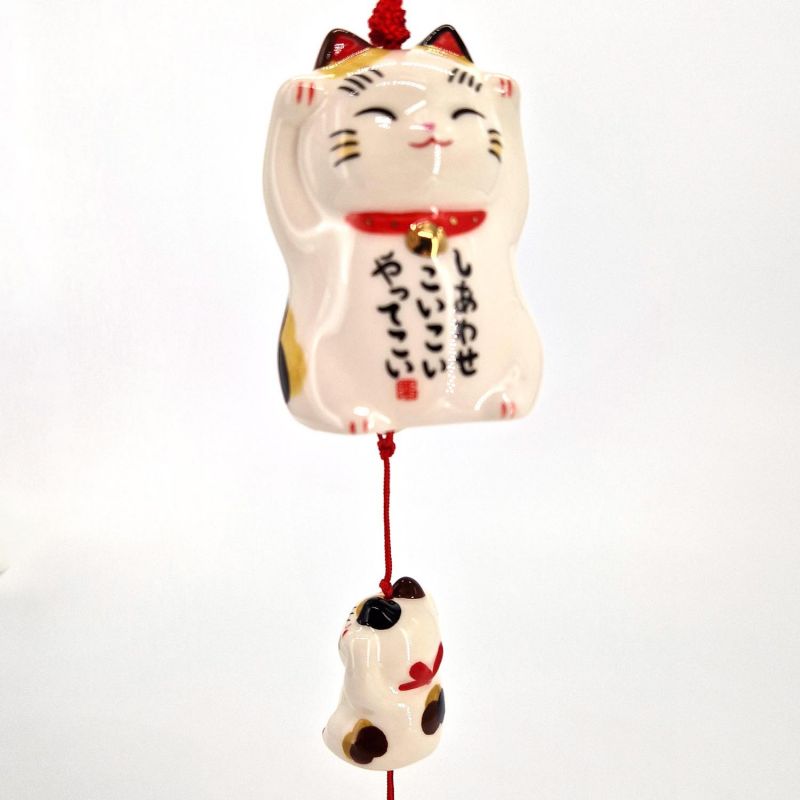 Cloche à vent en céramique en forme de manekineko,Bonheur- SHIAWASE