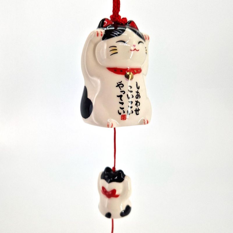 Campana de viento de cerámica con forma de manekineko, Merry - HAPPI