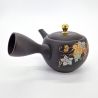 Japanische Kyusu-Teekanne aus schwarzem Tokoname-Ton mit Traubenmuster, Budō, 270 cl