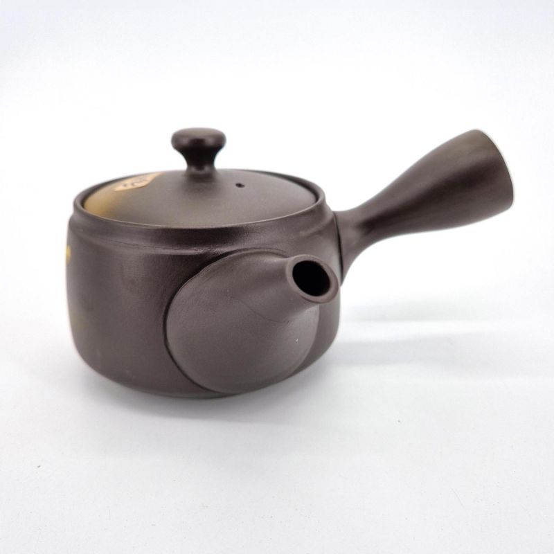 Japanische Kyusu-Teekanne aus brauner Keramik, Kiiroi Hana, 0,370 l