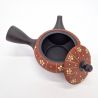 Japanese kyusu teapot in red and black tokoname clay, HANA pattern, 270cl