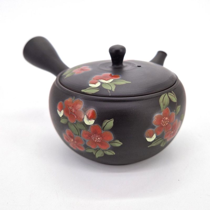 Japanese teapot tokoname kyusu, SEGATAKAI SAKURA, black and cherry blossoms