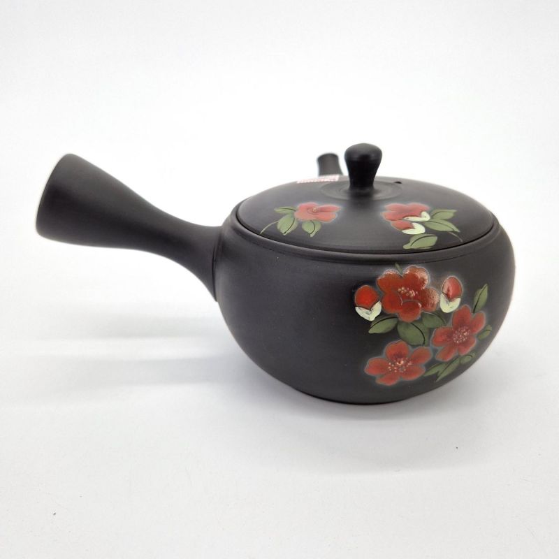 Japanese teapot tokoname kyusu, SEGATAKAI SAKURA, black and cherry blossoms