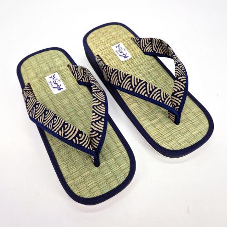 sandales japonaises zori paille de riz Goza, Motifs Vagues, NAMI