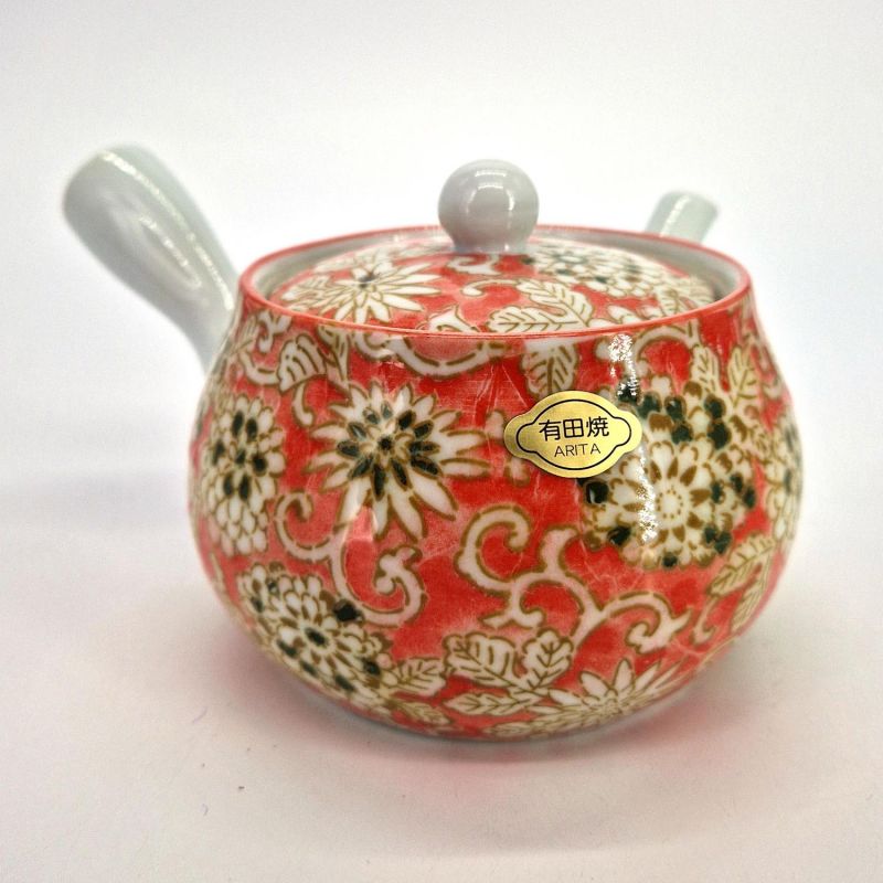 Tetera de cerámica japonesa kyusu, blanca con flores rosas, PINKU NO HANA