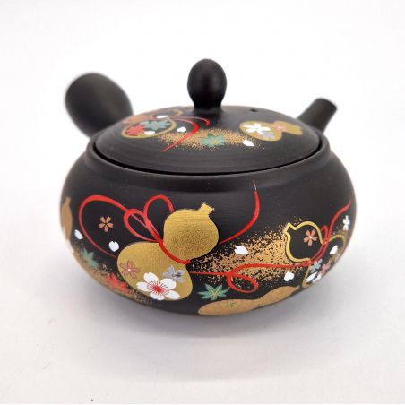 Teiera giapponese Kyusu in argilla nera Tokoname con motivo a zucca, HYOTA, 33 cl