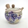 Teiera giapponese kyusu in terra grigia con motivo floreale viola, Murasaki no hana, 420 cc