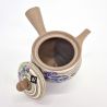 Japanese kyusu teapot in gray earthenware with purple flower pattern, Murasaki no hana, 420 cc