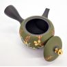 Tetera japonesa kyusu en tierra tokoname negra y verde con estampado de helechos, SHIDA, 320 cc