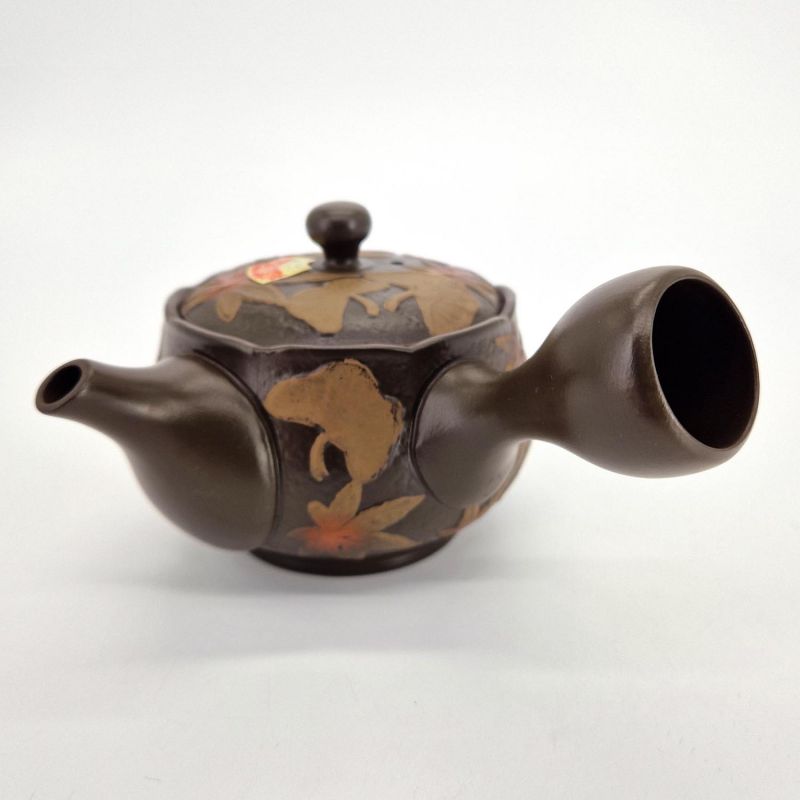 Teiera giapponese kyusu in argilla nera con motivo tokoname GINKGO MOMIJI, 280 cc