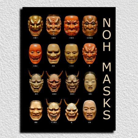 Japanese illustration, Noh masks, by ダヴィッド