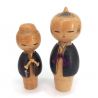 Duo of Japanese wooden doll, KOKESHI VINTAGE, 15 and 13 cm