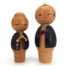 Duo de Poupée en bois japonaise, KOKESHI VINTAGE, 15 et 13 cm