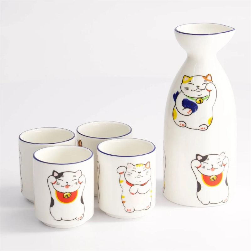 Service à saké une bouteille et 4 tasses, MANEKINEKO