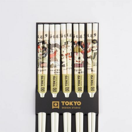 Set de 5 baguettes japonaises- Erotic Shunga blanc