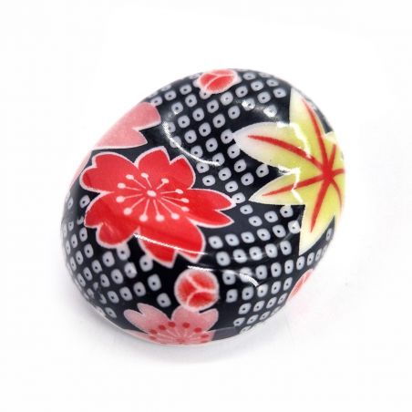 Japanese oval chopstick rest, black, CHIBORI SAKURA