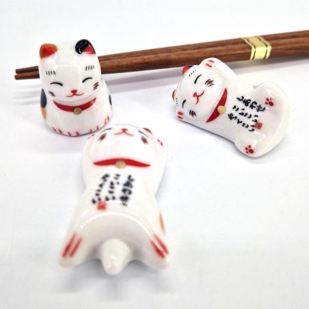 Juego de 3 soportes para palillos japoneses de cerámica con forma de gato - YOKOCHO