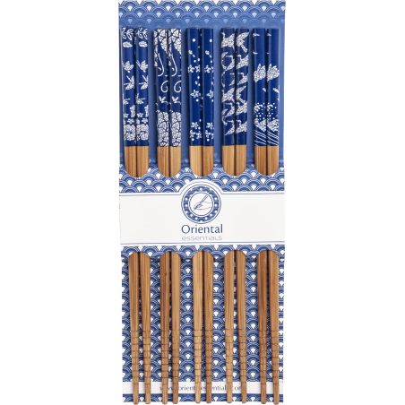 Set de 5 paires de baguettes japonaises motifs bleus