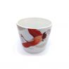 Set théière et 4 tasses -blanc et rouge - motif Grue en céramique