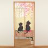 Cortina japonesa Noren, poliéster, 85 x 150 cm, 2 gatos negros, KURO NEKO