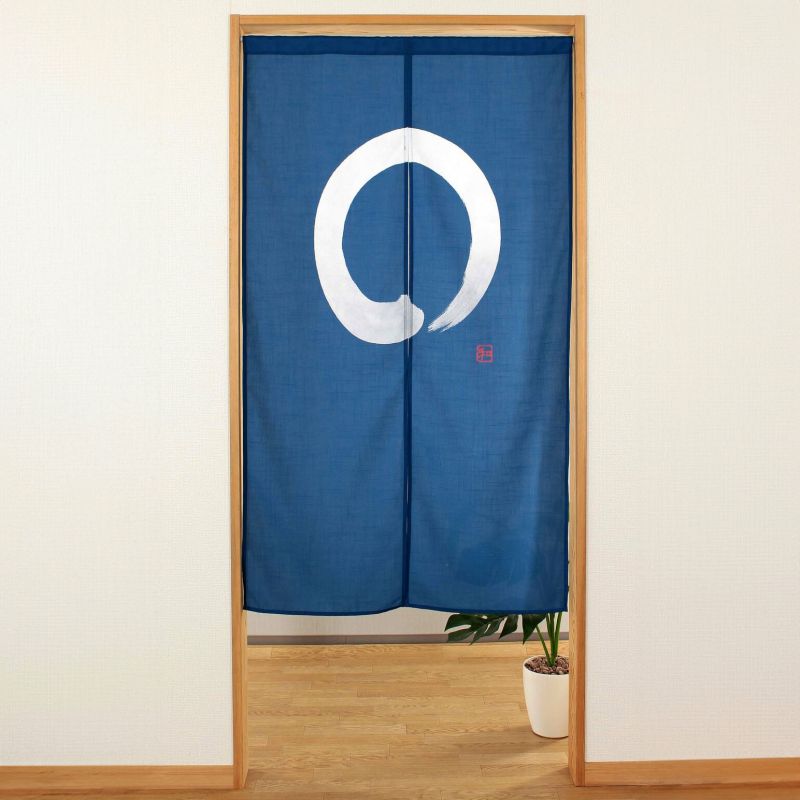 blue japanese noren curtain, polyester, 85 x 150 cm, ENSO zen circle