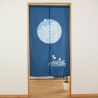 Japanese noren curtain blue, polyester, 85 x 150 cm, waves and birds, NAMI CHIDORI