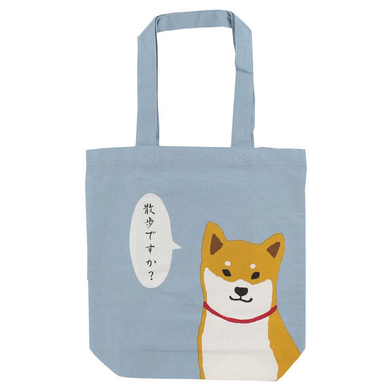 Borsa tote in cotone 100% Cane Shiba in attesa di una passeggiata - NORU