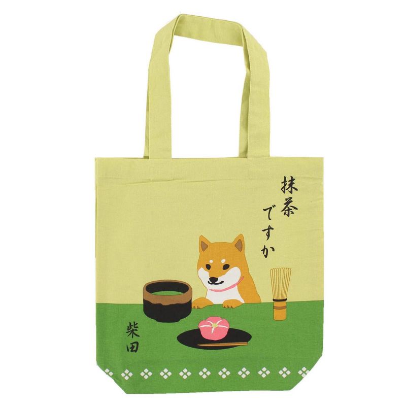 Borsa tote in cotone 100% Il cane Shiba e il suo tè matcha - OCHA