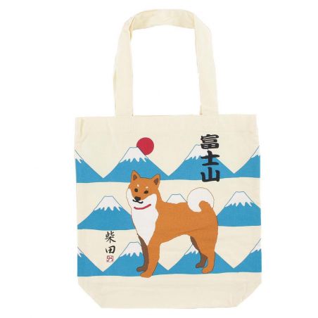 100% cotton Shiba Dog and Mount Fuji tote bag - SHIBAINU TO FUJISAN