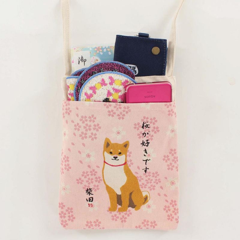 Petit Sac tote bag 100% coton chien Shiba et fleurs de Sakura- SAKURA NO HANA