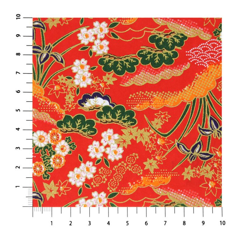 grande feuille papier japonais, YUZEN WASHI, rouge, motif Hanayose