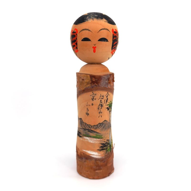 Bambola giapponese in legno, KOKESHI VINTAGE, 18.5 cm