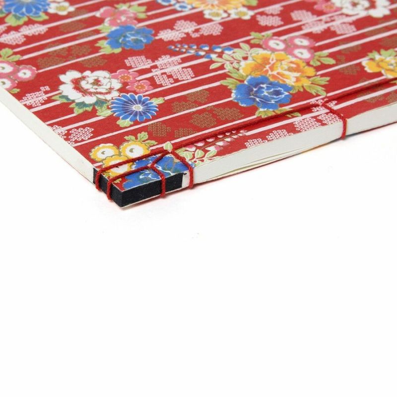 Japanese notebook with peony pattern on vertical stripes - BOTAN