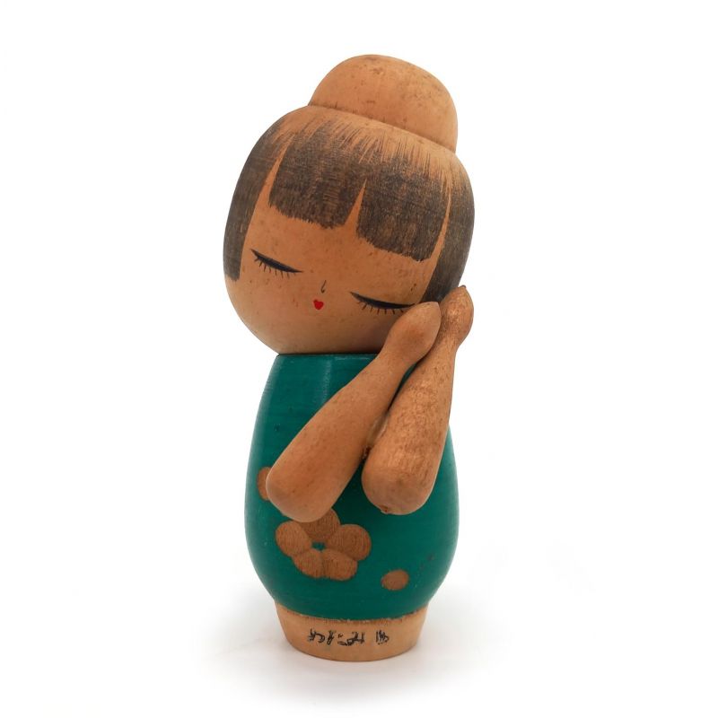 Japanische Holzpuppe, KOKESHI VINTAGE, Schlafendes Mädchen 12cm