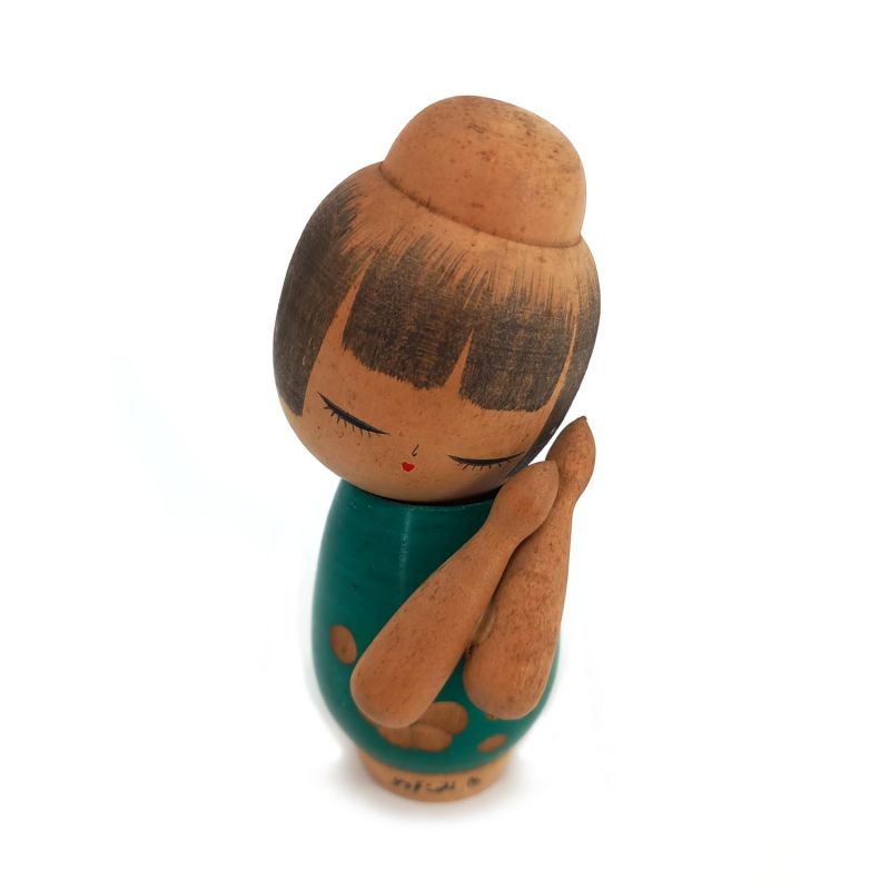 Bambola giapponese in legno, KOKESHI VINTAGE, Ragazza addormentata 12 cm